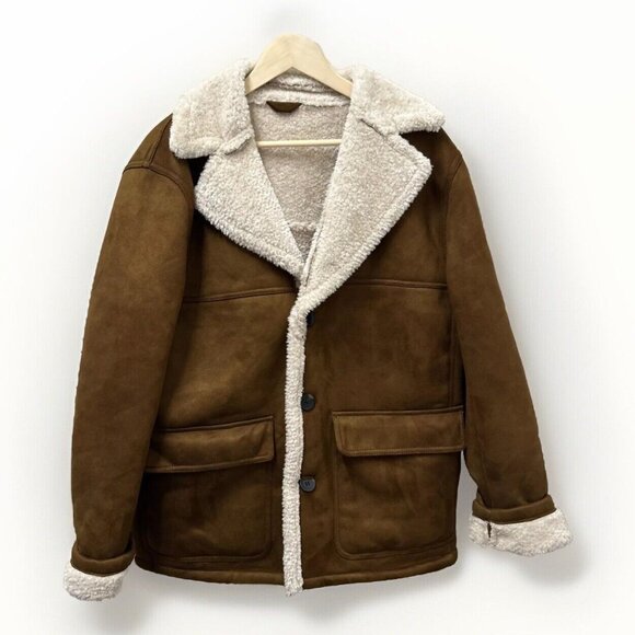 Zara Jackets & Blazers - Zara Womens Coat XL Brown Faux Suede Shearling Jacket Oversized Cozycore Western